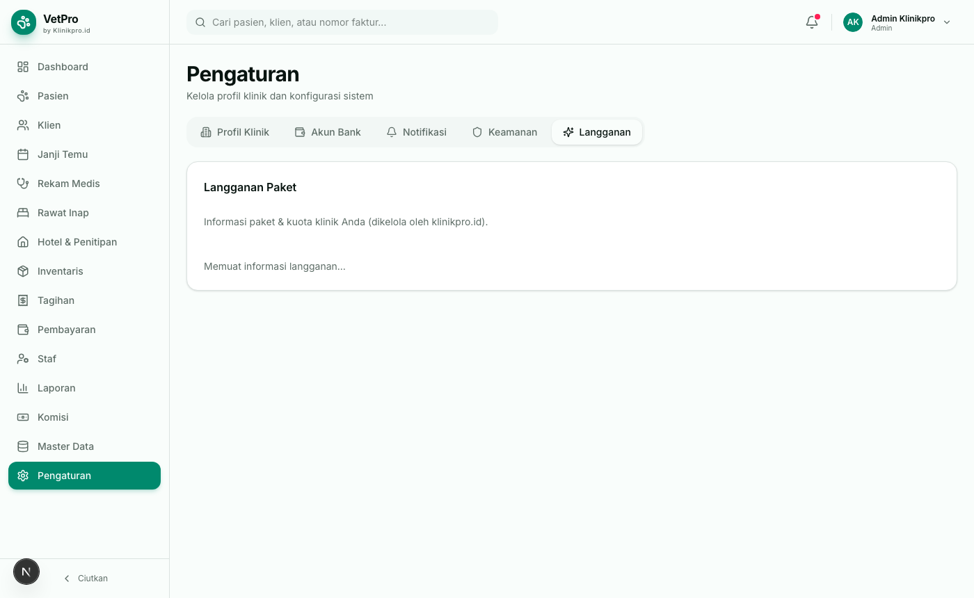 Tab Langganan — paket, status, dan kuota